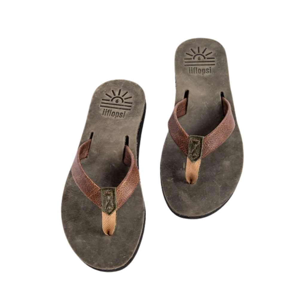 Ladies' Olive premium handmade leather flip flops- flat - iiflopsi - South Africa