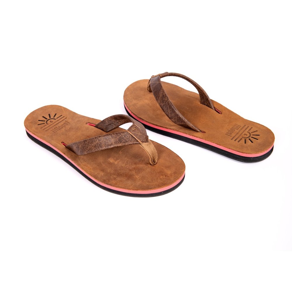 Ladies' Peach premium handmade leather flip flops - iiflopsi - South Africa.