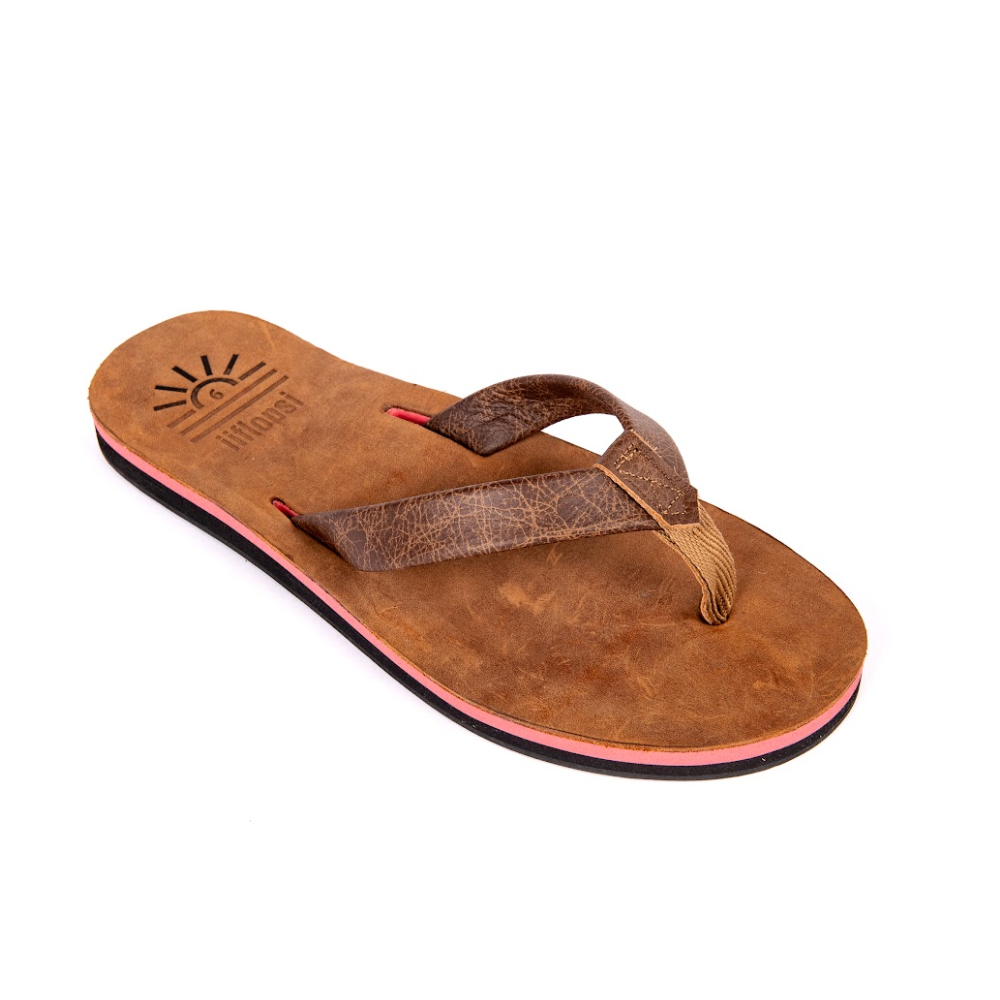 Ladies' Peach premium handmade leather flip flops - flat - iiflopsi - South Africa