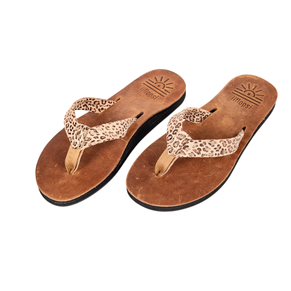 Ladies' Leopard Bronze premium handmade leather flip flop - arch support - iiflopsi - South Africa