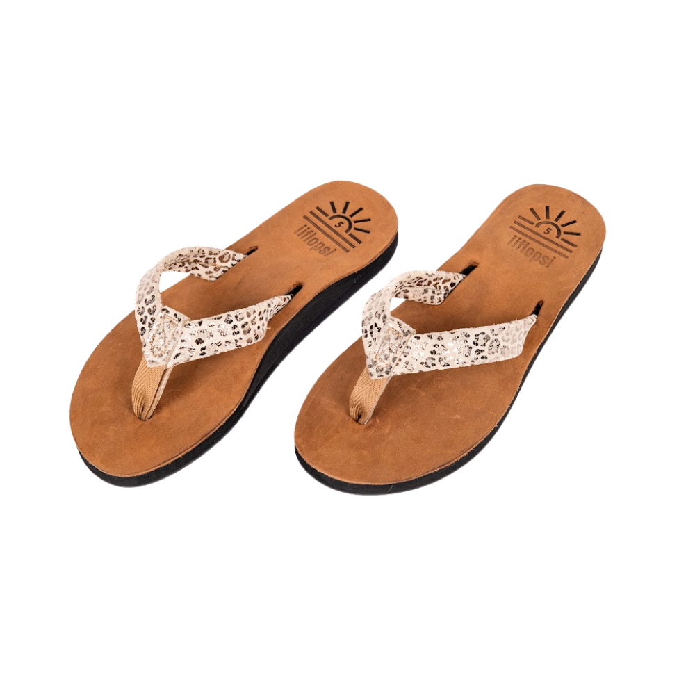 Ladies' Leopard Silver premium handmade leather flip flop- arch support - iiflopsi - South Africa