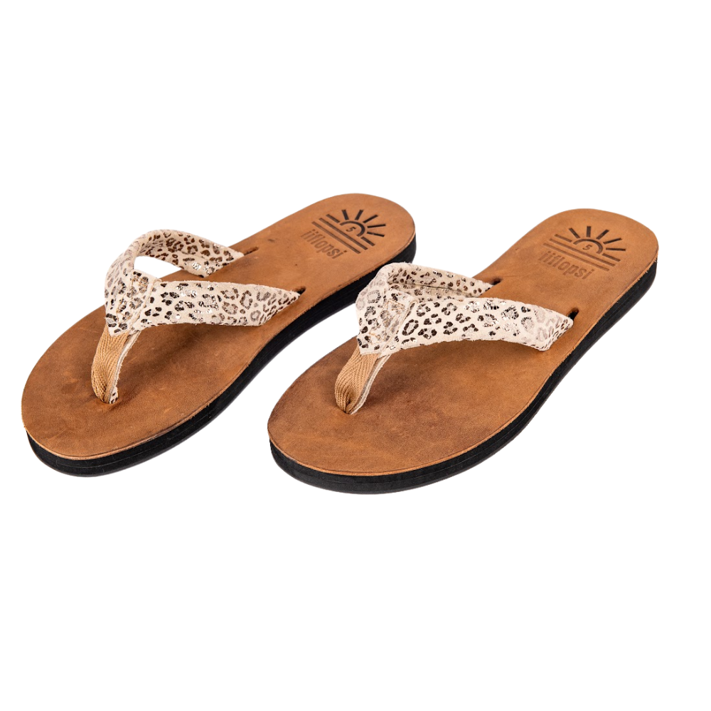 Ladies' Leopard Silver premium handmade leather flip flops - flat - iiflopsi - South Africa