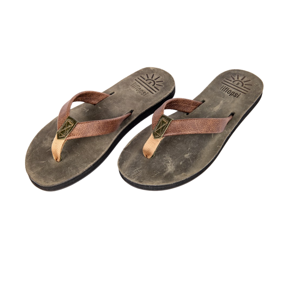 Ladies' Olive premium handmade leather flip flops- flat - iiflopsi - South Africa