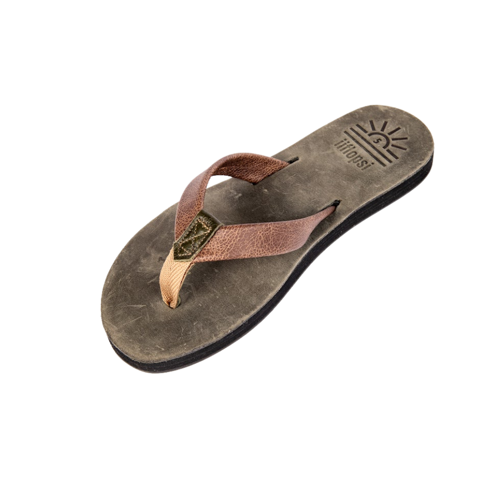 Ladies' Olive premium handmade leather flip flops- flat - iiflopsi - South Africa
