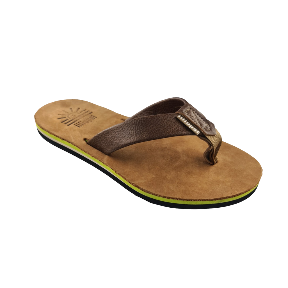 Men's Lime premium handmade leather flip flop - flat - iiflopsi - South Africa