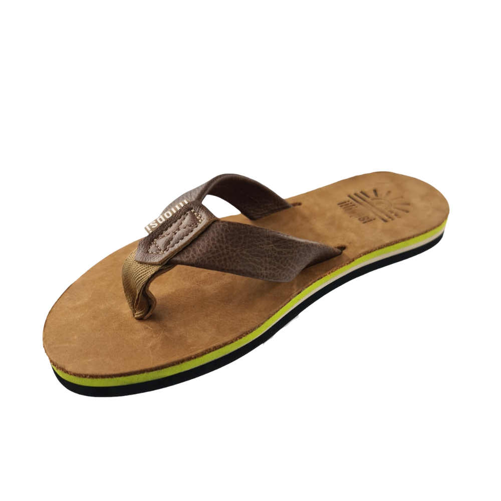 Men's Lime premium handmade leather flip flop - flat