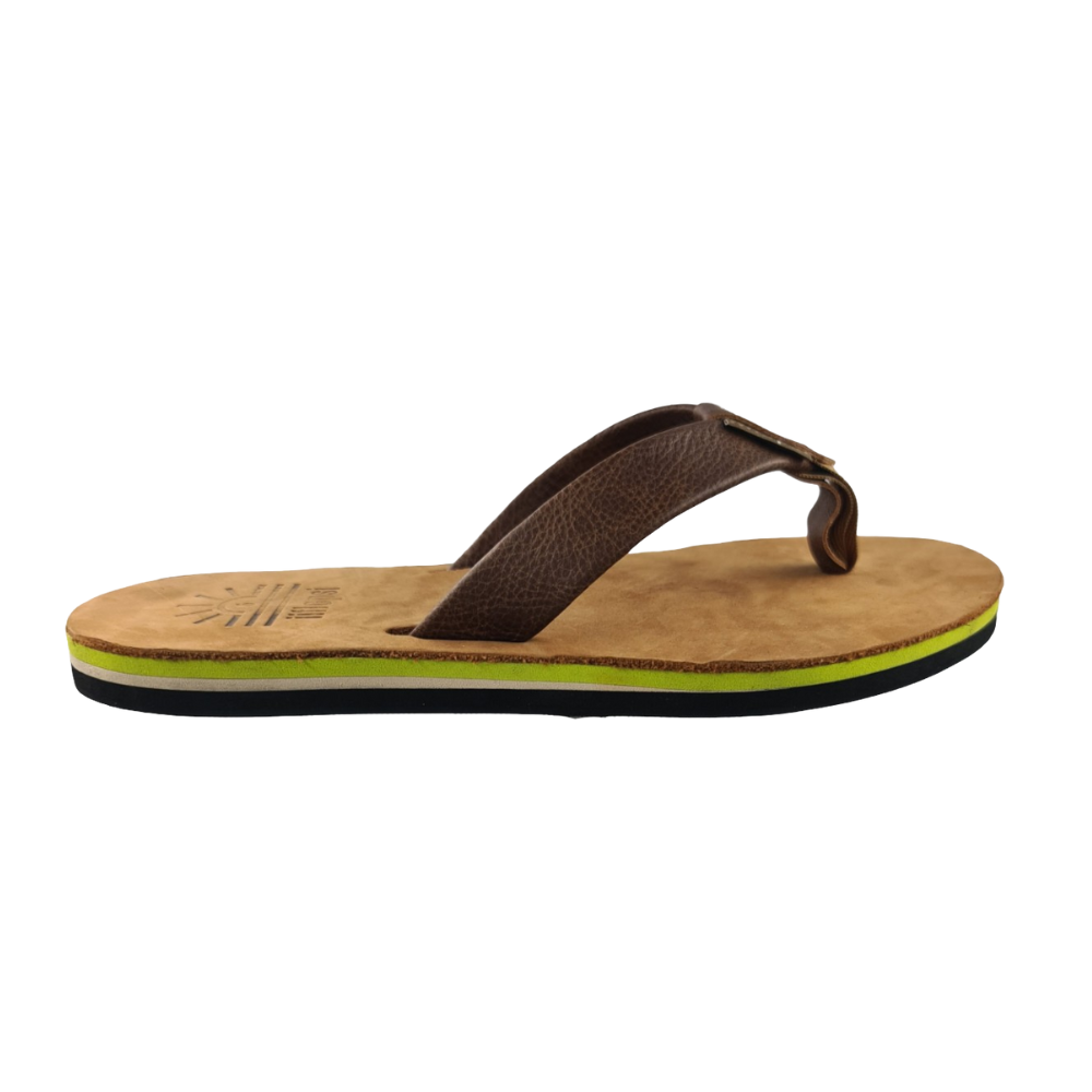 Men's Lime premium handmade leather flip flop - flat